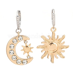 真鍮とクリスタルラインストーンのイヤリングとネックレス  月と太陽  プラチナ·ゴールデン  473mm＆40x24mm＆41x20mm&nbsp;WG06C1A-09