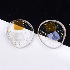 クリア樹脂カボション  シェルと金箔  フラットラウンド  ゴールデンロッド  32.5x30x4~4.5mm&nbsp;X-CRES-S362-013A-01