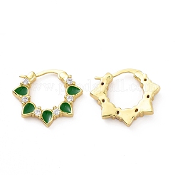 エナメル ティアドロップ ラップ フープ ピアス クリア キュービック ジルコニア  女性のための金メッキ真鍮イヤリング  カドミウムフリー＆鉛フリー  ミックスカラー  18x21x3.5mm  ピン：0.8x1mm&nbsp;KK-D079-28G