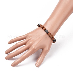 4 個天然ルドラークシャと宝石ビーズストレッチブレスレットセット女性男性  内径：2-1/8インチ（5.4cm）&nbsp;BJEW-JB08939