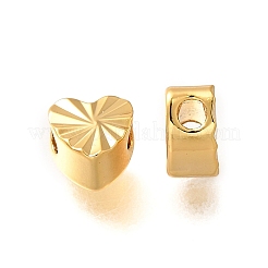 真鍮の織り目加工のビーズ  18KGP本金メッキ  ハート  5x5x3mm  穴：1.6mm&nbsp;KK-Z092-01C-G