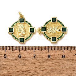 真鍮の舗装キュービックジルコニアペンダント  丸カン付き  フラットラウンドのチャーム  ラックめっき  長持ちメッキ  鉛フリー＆カドミウムフリー  18KGP本金メッキ  ミックスカラー  21x19x2mm  穴：3.5mm&nbsp;KK-A271-06G