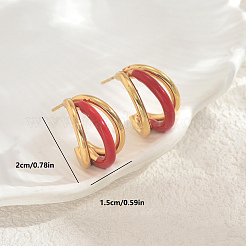 Stainless Steel Triple C-Shaped Stud Earrings&nbsp;LH1344