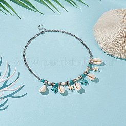 合成ターコイズ ヒトデ & 天然シェル ペンダント ネックレス  女性用304ステンレスジュエリー  ステンレス鋼  17.87インチ（45.4cm）&nbsp;NJEW-TA00063