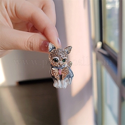 猫の形のエナメルピン  バックパックの服のための合金ラインストーンブローチ  ライトグレー  45x20mm&nbsp;PW-WG05E0D-01