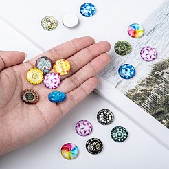 モザイク印刷されたガラスの半分ラウンド/ドームカボション  ミックスカラー  16x5mm&nbsp;GGLA-N004-16mm-G