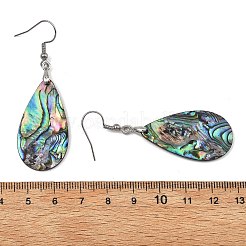 女性用ティアドロップ型天然パウアシェルドロップピアス  304ステンレススチールピアスフック付き  ステンレス鋼色  60x19.5mm&nbsp;EJEW-JE07135