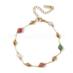 Natural Agate & Dyed Jade Round Beaded Link Bracelets&nbsp;BJEW-G774-02G