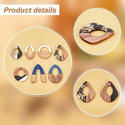 14Pcs 7 Styles Resin & Walnut Wood Pendants&nbsp;RESI-PH0002-01