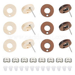 20Pcs 2 Styles Donut Shape Natural Ash Wood Stud Earring Findings&nbsp;EJEW-TA0001-35
