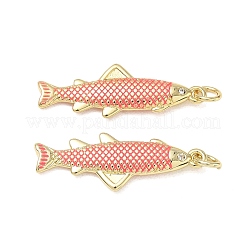 真鍮製エナメルペンダント  魚のチャーム  カドミウムフリー＆鉛フリー  ラックめっき  長持ちメッキ  18KGP本金メッキ  ミックスカラー  29.5x10.5x3.5mm  穴：3.5mm&nbsp;KK-CBA9234-13G