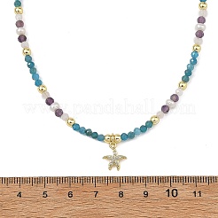 Ocean Brass Micro Pave Clear Cubic Zirconia Starfish Pendant Necklaces&nbsp;NJEW-JN06429-01