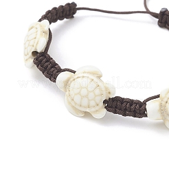 3Pcs 3 Color Dyed Synthetic Turquoise Turtle Braided Bead Bracelets Set for Kids&nbsp;BJEW-JB09407