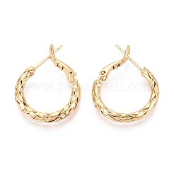 編み込み真鍮フープピアス  ニッケルフリー  18KGP本金メッキ  25.5~26x20x3mm&nbsp;EJEW-T047-98G