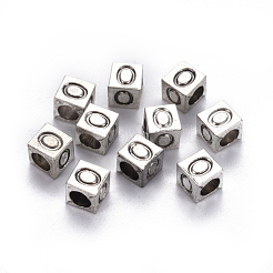 合金ヨーロピアンビーズ  大穴ビーズ  番号の立方体  アンティークシルバー  NUM。0  7x7x7mm  穴：5mm&nbsp;PALLOY-WH0065-52J