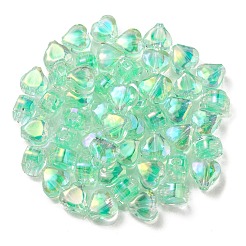UVメッキレインボー虹色アクリルビーズ  ツートンカラーの二層ビーズ  ハート  春の緑  11x11.5x8mm  穴：3mm&nbsp;OACR-F004-05B