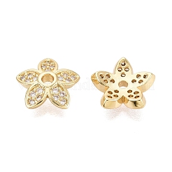 真鍮製マイクロパヴェクリアキュービックジルコニアビーズキャップ  5  - 花びらの花  18KGP本金メッキ  10x10x3mm  穴：1.5mm&nbsp;KK-Q071-05G-02
