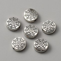 合金ビーズ  スターの模様を持つフラットラウンド  アンティークシルバー  12x4.5mm  穴：2mm&nbsp;LS-FIND-CJC0006-94B