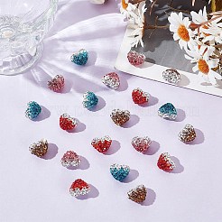 20色のポリマークレイラインストーンビーズ4個。  グレードA  ハート  ミックスカラー  13x15x11mm  穴：1mm  5個/カラー&nbsp;RB-AR0003-17