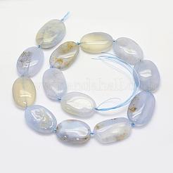 天然石ブルーレースアゲートビーズ連売り  オーバル  ライトスチールブルー  26~32x19~24x5~8mm  穴：1mm  約：13個/連  15.7インチ（39.9cm）&nbsp;G-K202-14B