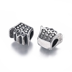 304ステンレススチールヨーロピアンビーズ  大穴ビーズ  アンティークシルバー  10x12x8mm  穴：5mm&nbsp;STAS-I120-92AS
