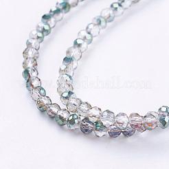 電気メッキガラスカット加工ロンデルビーズ連売り  半分メッキ  グリーン  3x2mm  穴：1mm  約130~140個/連  31~35cm&nbsp;EGLA-D020-3x2mm-15