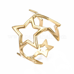 304 Stainless Steel Star Open Cuff Ring&nbsp;RJEW-T023-26G
