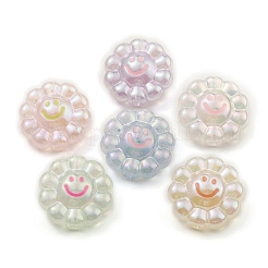 蓄光UVメッキレインボー虹色アクリルヨーロピアンビーズ  暗闇で光る  大穴ビーズ  笑顔の花  ミックスカラー  24~24.5x12mm  穴：4mm&nbsp;PACR-E002-05