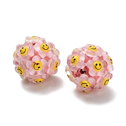 樹脂入りポリマー粘土ラインストーンビーズ  DIYジュエリーやペンの装飾に  笑顔の花  パールピンク  18~19x19~19.5x19~19.5mm  穴：1.8~2mm&nbsp;RESI-Z045-03C