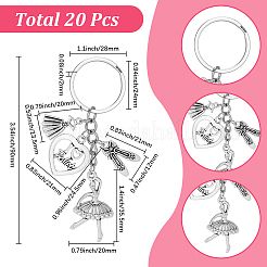 20Pcs Alloy Ballet Shoes & Dancing Girl & Heart Keychains&nbsp;KEYC-SC00043