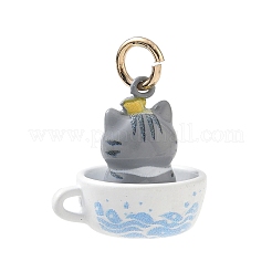スプレー塗装とUVプリントを施した真鍮製ペンダント  キツネのチャームが付いたカップ  ゴールドカラー  グレー  18x18x15mm  穴：4mm&nbsp;KK-CBA6775-01E