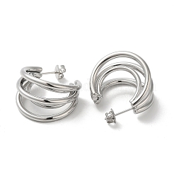変色しない304ステンレススチールスタッドピアス  スプリットのピアス  ハーフフープピアス  ステンレス鋼色  25x18mm&nbsp;EJEW-Z026-12P