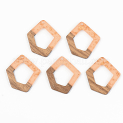 透明樹脂＆ウォールナットウッドチャーム  金箔  ポリゴン  ミックスカラー  35x31x3mm  穴：2mm&nbsp;RESI-S389-004A-B