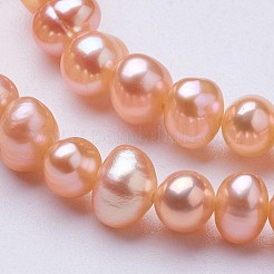 天然養殖淡水パールビーズ連売り  ポテト  ライトサーモン  2.5~4.5x4.5~6mm  穴：0.7mm  約87~90個/連  1.36~1.38インチ（34.5~35cm）&nbsp;PEAR-F004-03-02