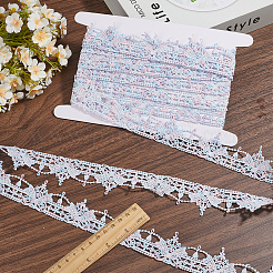 花の刺繍が縫い付けられたポリエステルリボンパッチ  厚紙ディスプレイカード付き  フラミンゴ  38mm&nbsp;AJEW-GF0011-21C