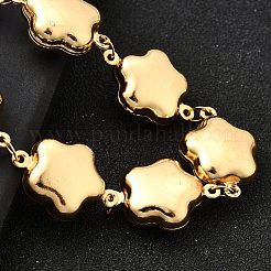 女性用304ステンレススチールリンクブレスレット  ゴールドカラー  花  7-1/2インチ（19cm）&nbsp;BJEW-P354-02A-G