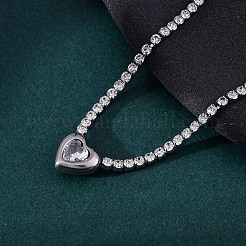 304 Stainless Steel Clear Cubic Zirconia Heart Pendant Necklaces for Women&nbsp;NJEW-Z044-15P-02