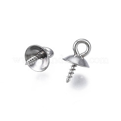 変色しない304ステンレススチールカップペグベイルペンダント  片穴パーツ用  半円  ステンレス鋼色  10x6mm  穴：1.8mm  ピン：1.4mm&nbsp;STAS-S057-59A-P