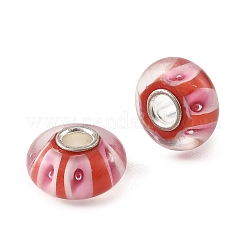 ランプワークと真鍮芯のヨーロピアンビーズ  大穴ビーズ  ロンデル  ファイヤーブリック  15x7.5mm  穴：4mm&nbsp;LAMP-P019-01P-05