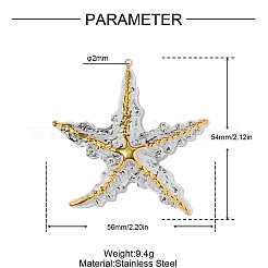 304ステンレスペンダント  星のチャーム  ゴールデン·ステンレス鋼色  56x54mm  穴：2mm&nbsp;STAS-OY019-28G