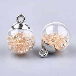 ガラスボールペンダント  ラインストーンとccbプラスチックのパーツ  ラウンド  プラチナ  ライトサーモン  21x15.5~16mm  穴：2mm&nbsp;LS-GLAA-T003-04E