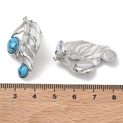 女性用304ステンレススチールスタッドピアス  ターコイズと  葉  ステンレス鋼色  33x21.5mm&nbsp;LS-SA-CBA83B5-01P