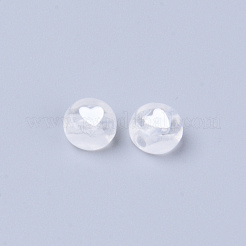 透明なアクリルビーズ  白いハートのフラットラウンド  透明  7x3.5mm  穴：1.8mm  約3700個/500g&nbsp;TACR-S150-05A-08