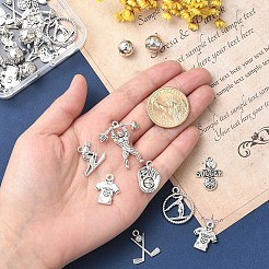 30pcs10スタイルチベットスタイル亜鉛合金ペンダント  鉛フリー＆カドミウムフリー  混合図形  スポーツテーマのチャーム  アンティークシルバー  11~30.5x14.5~27.5x1~5mm  穴：1.5~2mm  3個/スタイル&nbsp;FIND-YW0006-56
