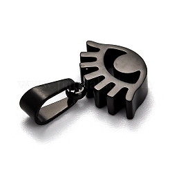 304ステンレスペンダント  手動研磨  目  イオンプレーティング（ip）  電気泳動黒  12x15x4mm  穴：6x2.5mm&nbsp;STAS-Z006-10EB
