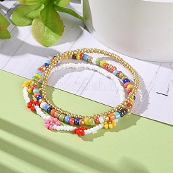 3個3スタイルガラスシードストレッチビーズブレスレットセット  女性の女の子のためのベーキングペイント＆電気メッキ＆不透明なスタイルの積み重ね可能なブレスレット  ミックスカラー  内径：2-1/8インチ（5.5~5.7cm）  3個/セット&nbsp;BJEW-JB07667