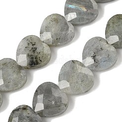 天然石ラブラドライトビーズ連売り  多面カット  ハート  14.5~15x15~15.5x5.5~6mm  穴：1mm  約10個/連  5.51~5.71''（14~14.5センチメートル）&nbsp;G-A309-A09-01