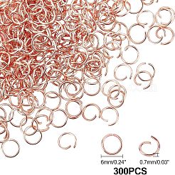 304ステンレススチールオープン丸カン300個  ラウンド  ローズゴールド  21ゲージ  6x0.7mm&nbsp;STAS-UN0029-56