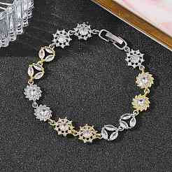 Brass Micro Pave Clear Cubic Zirconia Link Chain Bracelets for Women&nbsp;BJEW-C156-06A-GP