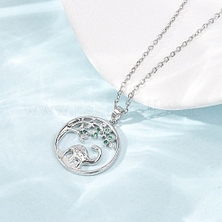Brass Pave Green Cubic Zirconia Ring with Dinosaur Pendant Necklaces for Women&nbsp;NJEW-C120-01P